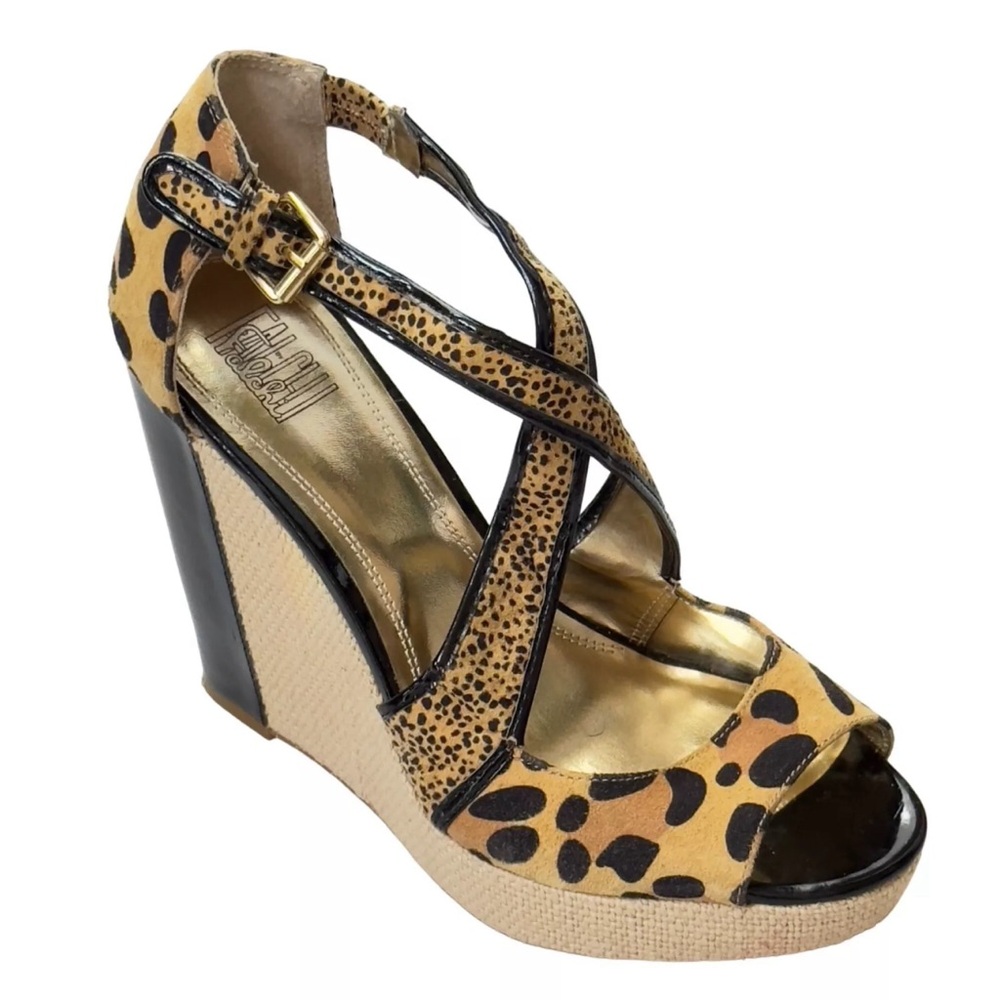 FALCHI Women's Shoes Animal Print Leather Platform Wedge sandals heels size 8.5
